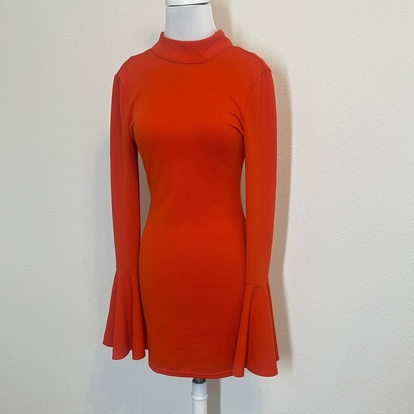 AX Paris Vibrant Orange Bell Sleeve Mini Dress Size 8 - Picture 5 of 16
